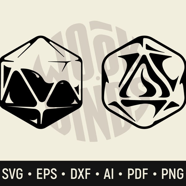 D&D d20 stylized dice SVG - DnD Vector d20 art - Role playing game art - RPG Cricut and Silhouette cut file- Svg, Eps, Dxf, Pdf, Ai, Png