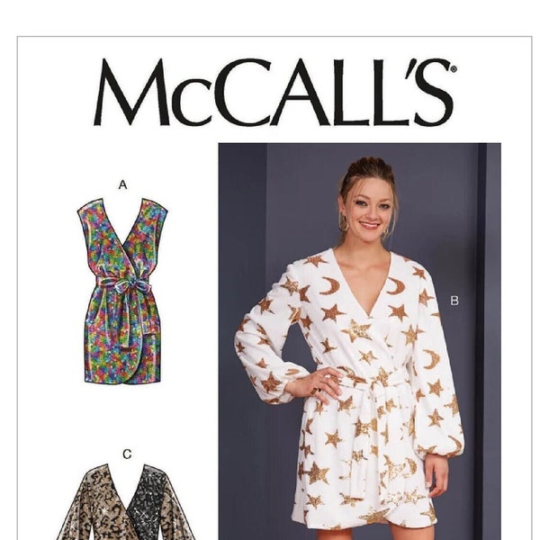 Uncut Sewing Pattern for Misses' Dress, McCall's Sewing Pattern M8021 8021 10417 V-Neck Wrap Dresses size (S-M-L-XL)