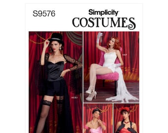 Nuevos disfraces SIMPLICITY sin cortes: corsé, mangas, cuello, pantalones cortos, adornos y faldas, tallas 16-24 y 6-14, Halloween S9576