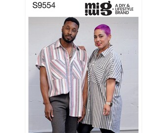 Patrón de costura Simplicity sin cortar S9554 Camisa unisex en dos largos XS-XXL Nuevo