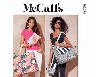 Bolsa de compras sin cortar McCall's M8271 o R11415, bolsa para ropa, cartera, bolso de mano, cartera de mano, sin cortar