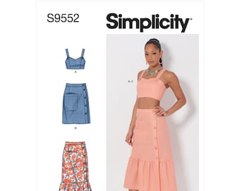Top y faldas Simplicity sin cortes para señoritas S9552 Tallas 6-14 y 16-24 Nuevo