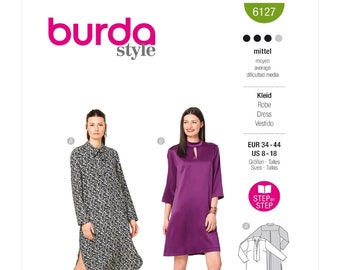 Patrón de costura Burda Style 6127 para vestidos de señora sin cortes, talla 8-18