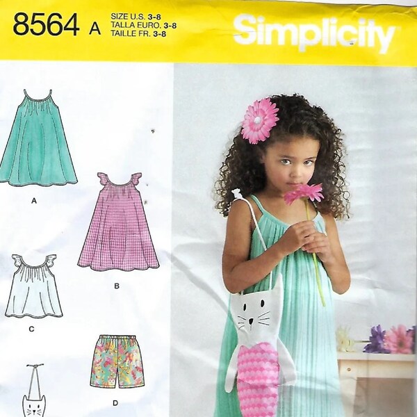 Simplicity Pattern #8564 ~Child's Dress, Top, Shorts and Bag ~Childs Size 3-8 New Uncut Factory Folded