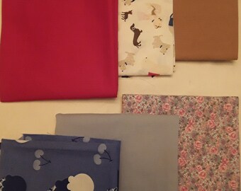 Fat Quarters Fabric Bundles, 5 Print Floral Plaid Solid Quilting Pieces of Fabric