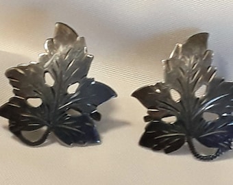 Vintage 1950's Sterling Silver 925 Tornillo en pendientes de hoja