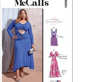 Nuevo patrón McCalls M8253 8253 para vestido de señorita. Opciones de tallas (8-16), (18W-24W) y (26W-32W) *Sin cortes*