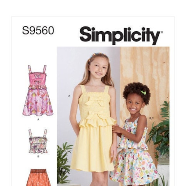 S9560/R11461 Simplicity Pattern Child Dress, Top & Skirt Uncut New Size 3-6 or 7-14