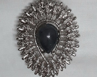 Vintage SARAH COVENTRY Plata Tono Gris Cabujón Lágrima Pin Broche