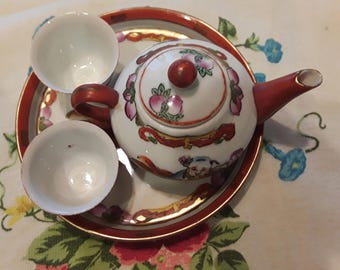 Miniature Tea Set, Chinese Tea Set, Miniature Porcelain, Chinese Tea Cups, Miniature Teapot, Collectible Tea Set