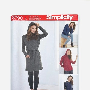 Uncut Simplicity 8790 Knit Sweater Dress Sewing Pattern for Women, Women's Knit Tunic, Casual Knit Top, Hoodie Dress Pattern Size (Xs-Xl)