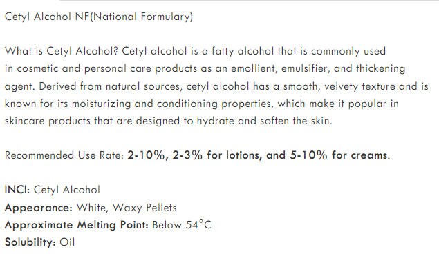 Cetyl Alcohol NF > Conditioners, Thickeners, & Structural Agents
