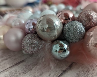 Door wreath with balls, Christmas decoration, Advent wreath, Christmas decoration, Christmas decoration, pink, silver glitter glitter