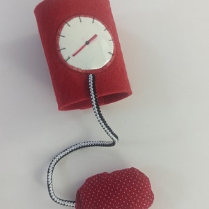 Red sphygmomanometer, play doctor, doctor case, doctor game, pediatric doctor, doll doctor, doll doctor