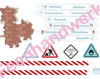 Gnome construction site and signpost, Gnome door accessories, .pfd *download* handicraft set with tutorial