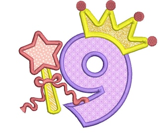 Number 9 Applique,Number Embroidery,Number Applique ,Princess embroidery Machine Embroidery Designs,embroidery pattern,Instant Download ,PES