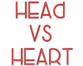 Head VS Heart Embroidery Font 5 Size  Font Machine Embroidery Font Instant Download 9 Formats Embroidery Pattern PES and BX