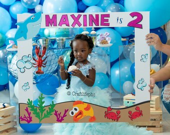Baby Shark Inspired Photo booth Frame Prop Extra Large Size. Customized and Personalized Shark Party Photo Props