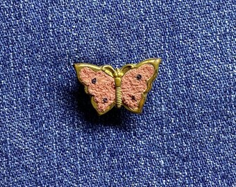 70s Butterfly Pin Vintage tie tac cuff link enamel stone metal lapel hat pin