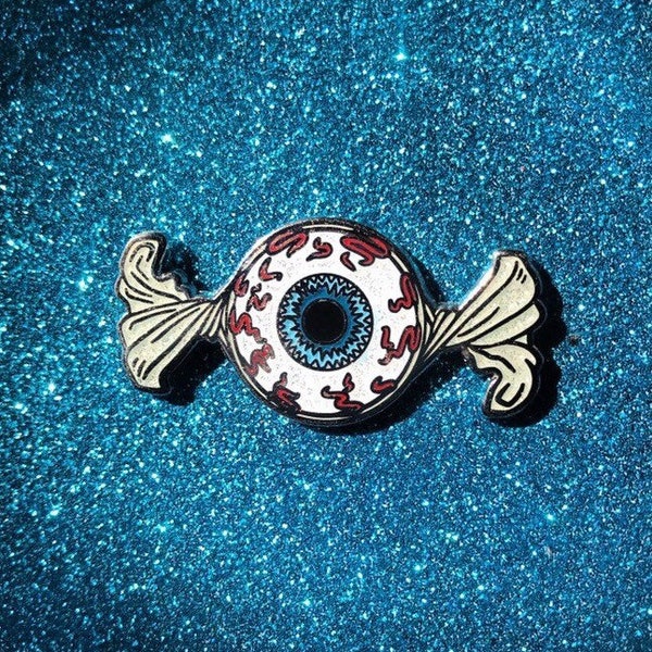 Eye Candy Glitter Lapel Pin | spooky creepy horror funny gift eyeball candy pin