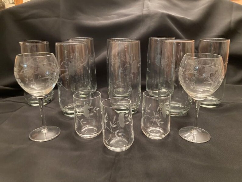 Princess House Glassware, Heritage Pattern Etched Design Set of Seven