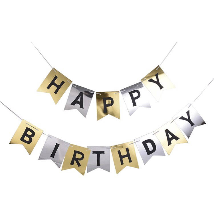 Silver & Gold Foil 'Happy Birthday' Banner with Black | Etsy