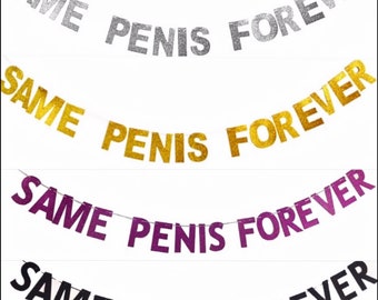SAME PENIS FOREVER Glitter Banner, Silver/ Gold/ Black/ Pink Lettering, Bridal Shower Bunting, Bachelorette Party Penis Hanging Garland