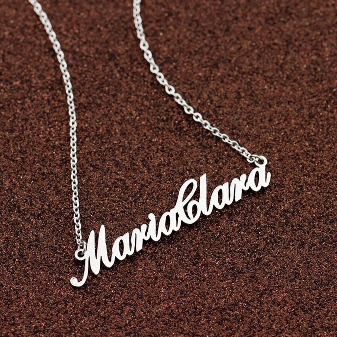 Silver Name Plate Necklace Personalized Jewelry Bridesmaid Etsy
