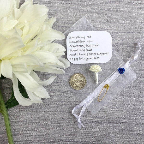 Something Old, Something New, Something Borrowed, Something Blue Wedding Sixpence Gift for Bride.