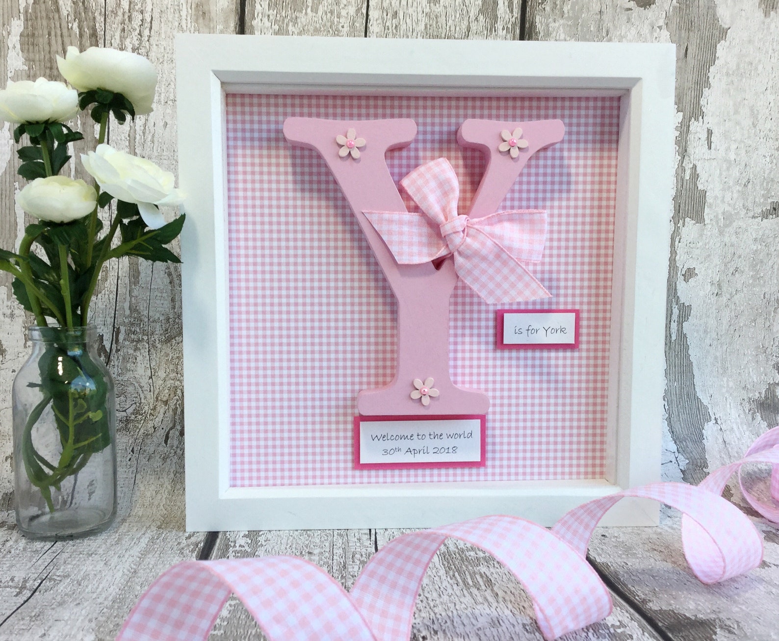 New Baby Girl Gift Personalised Name Frame Etsy UK