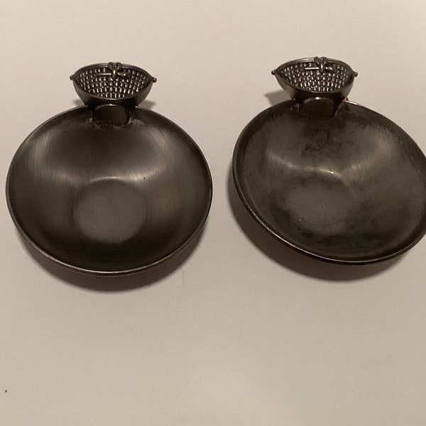Pair of Nantucket Basket Trinket Dish Metal Bowls