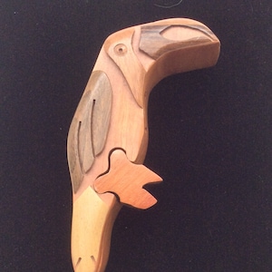 Handcrafted Wood Parrot Bird Shape Puzzle Trinket Box