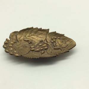 Vintage Brass Grape Cluster and Leaf Trinket Footed Dish