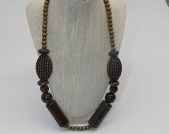 Vintage Wood and Plastic Beaded Chunky Necklace