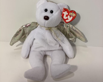 Ty Beanie Babies Halo II Guardian Angel Bear Sliver Iridescent Wings 2000