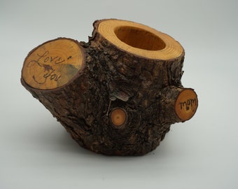 Wedding Bridal Bouquet Flower Holder Vase Rustic Log Mom Rustic
