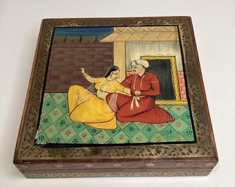 Persian Wooden Inlaid Khatam Marquetry Mughal Style Dancing Trinket Box
