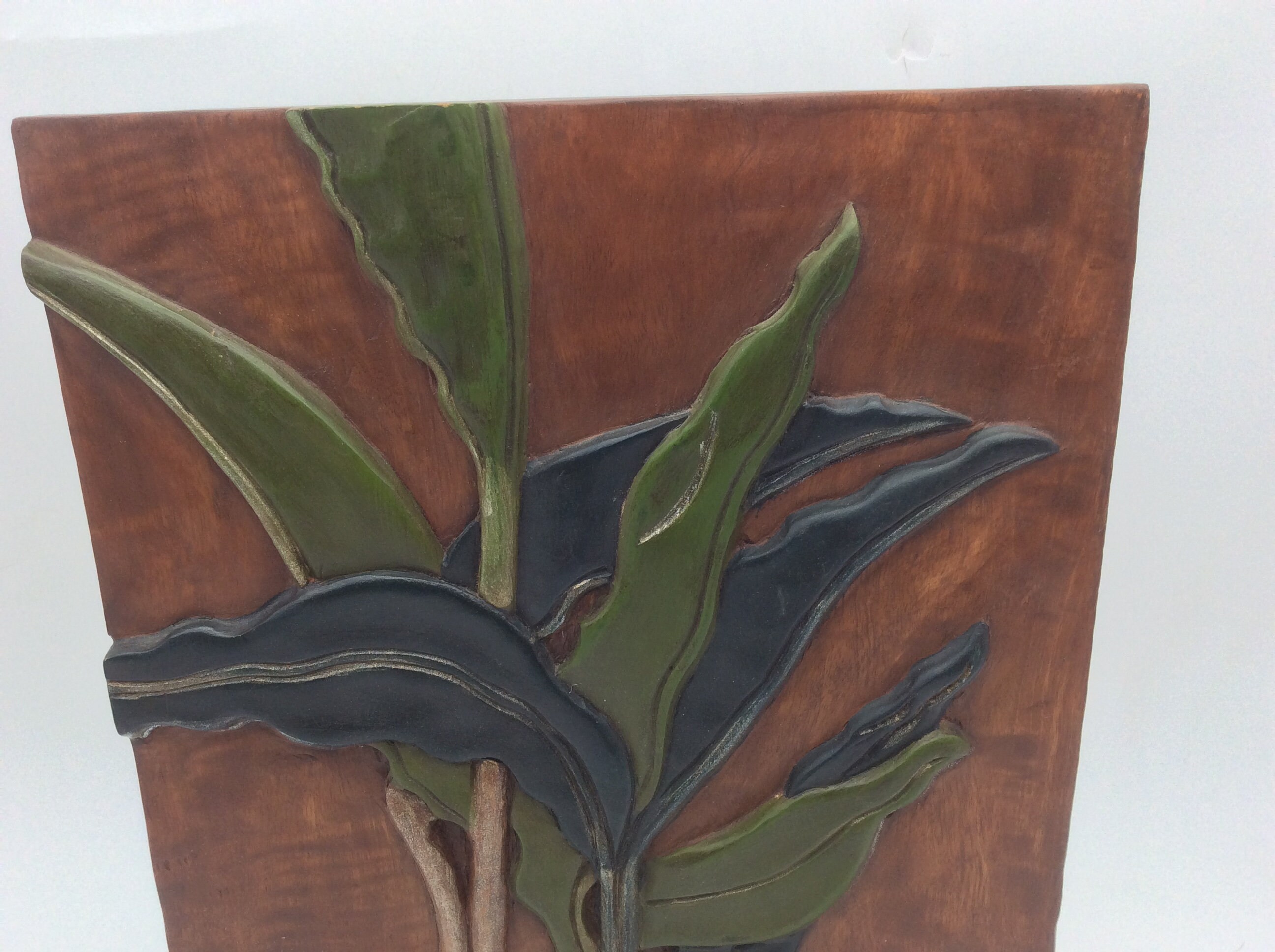 Wood Carved Leaf Art Panel on Stand Sculpture Home Decor Etsy Nederland