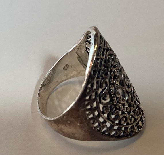 Openwork Scroll Circle Shield Ring Silver Plated … - image 7