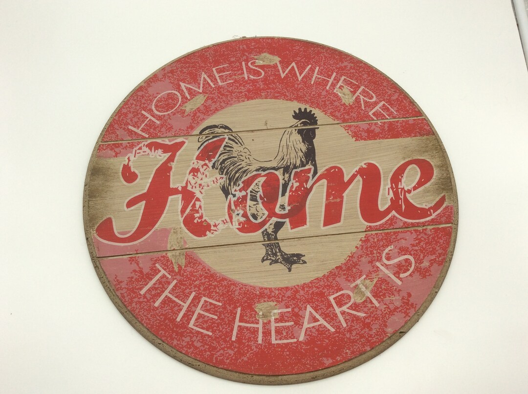 Rustic Sign ROOSTER Red Round Farmhouse Country Kitchen Wall - Etsy