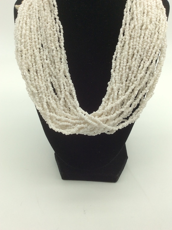 Multi-Strand White Bead crochet Necklace 1929 One… - image 2