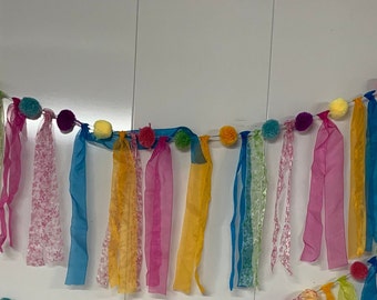 Banner Garland Colorful Rainbow Tassel Pom Pom & Ribbon Party Decoration