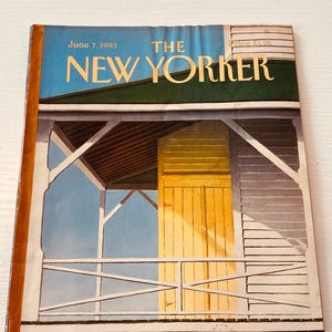 May include: The June 7, 1993 issue of The New Yorker magazine features an illustration of a porch with a yellow door, white railings, and a green roof. The cover includes the magazine title in gold lettering and the artist name Gretchen Dow Simpson.