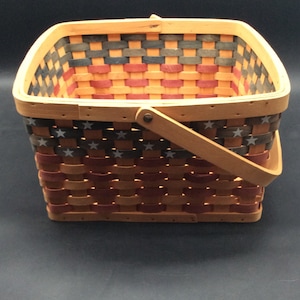 Patriotic American Flag Square Wicker Basket with Handle 4th of July