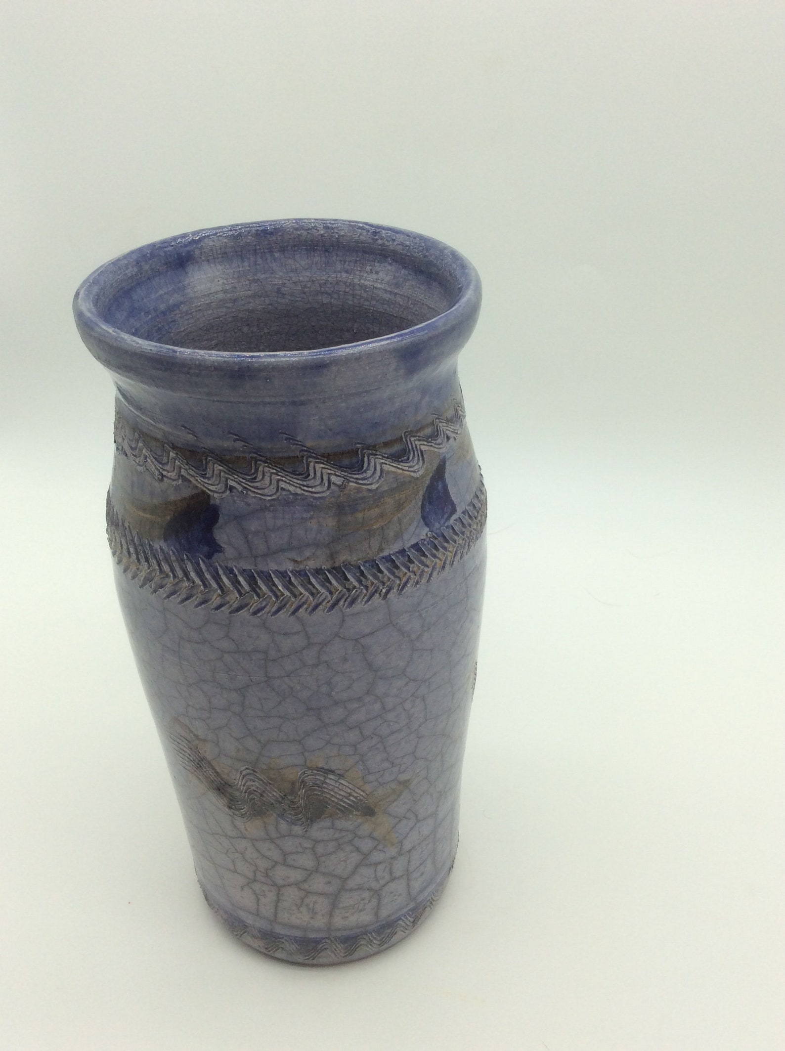 Signed Pottery Blue Crackle Tall Vase Signed R Circle 2005 Etsy