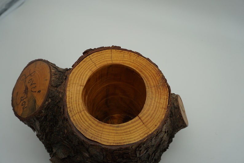 Wedding Bridal Bouquet Flower Holder Vase Rustic Log Mom Rustic