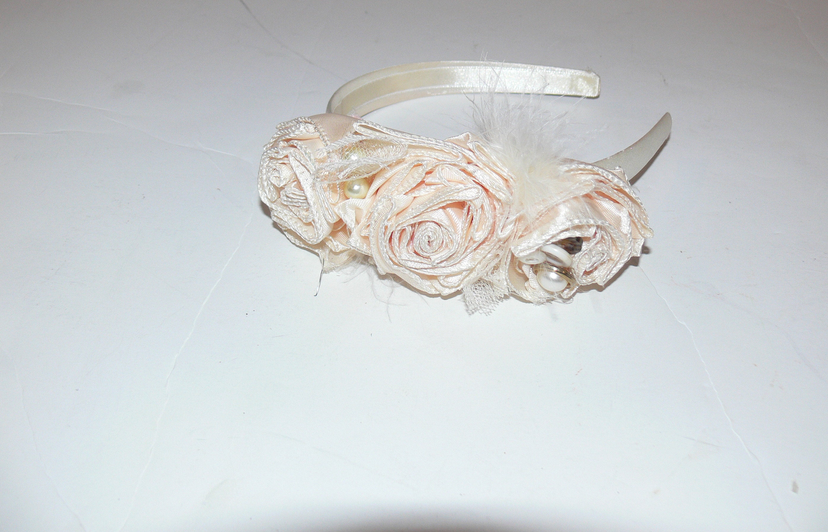 Rose Graduated Bead Headband Red Velvet Roses Crystal Rhinestone Bridal Headband main image 4