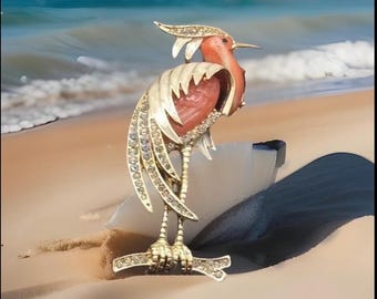 Vintage Unsigned HATTIE CARNEGIE Rhinestone & Lucite Crane Heron Egret Brooch