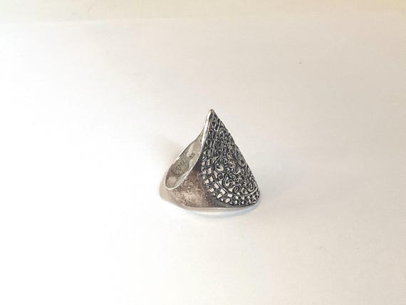 Openwork Scroll Circle Shield Ring Silver Plated … - image 4