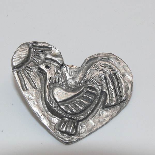 Vintage Signed MARCIE USA Heart Rooster Pin